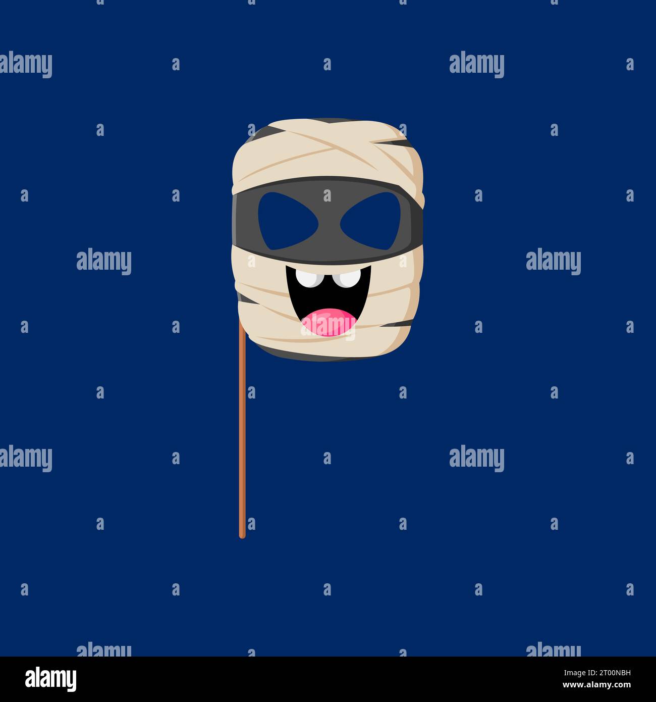 Cartoon Halloween photo booth mummy mask with props. Isolated vector whimsical carnival item ...