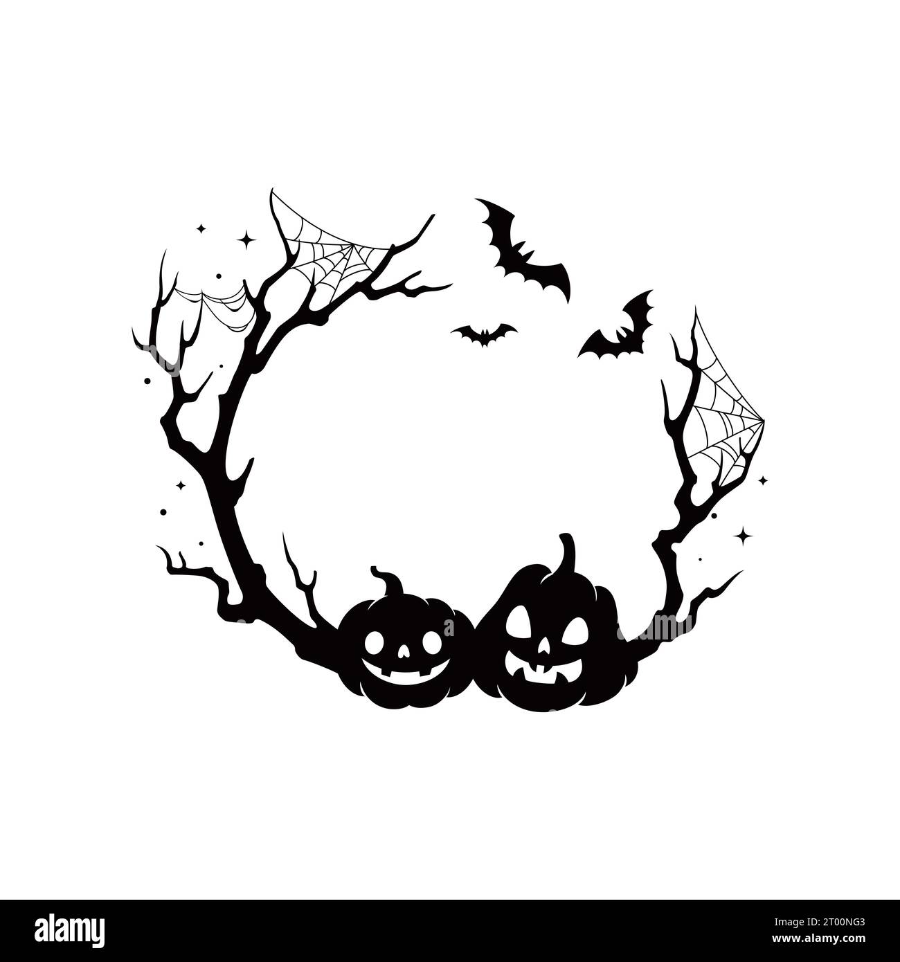 Halloween holiday scary black frame adorned with menacing pumpkin faces 