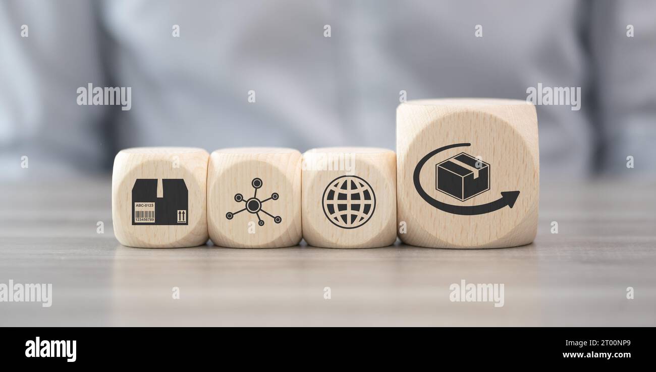 Wooden blocks with symbol of distribution concept Stock Photo - Alamy