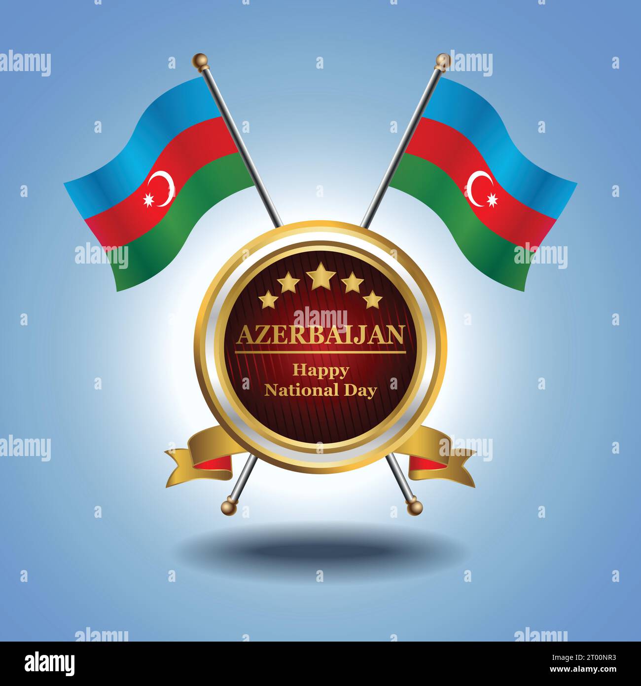 Small National flag of Azerbaijan on Circle With garadasi blue background Stock Vector