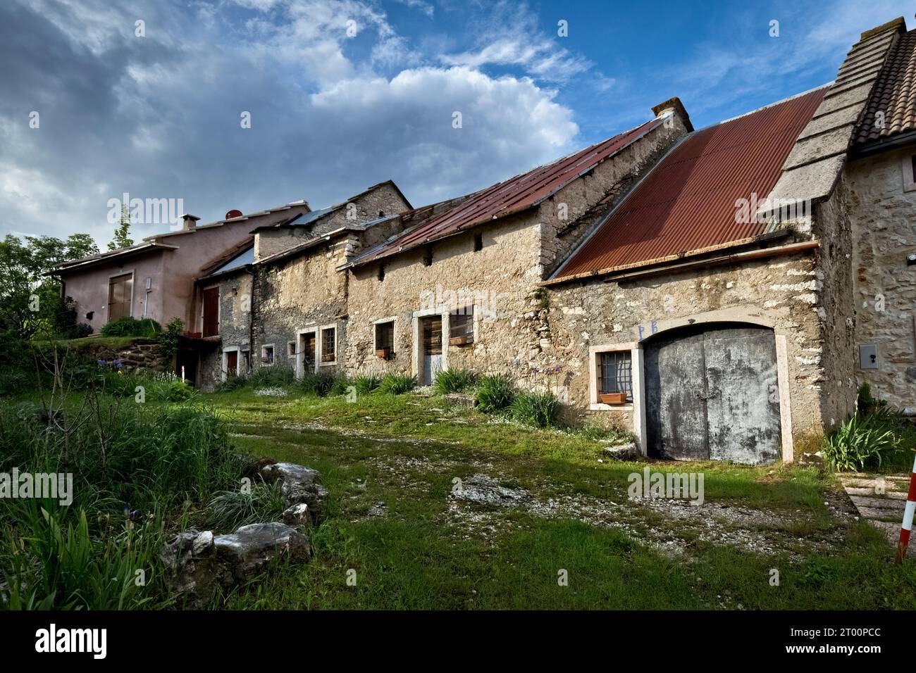 Ancient houses of the Cimbrian hamlet of Pagani. Campofontana, Lessinia, Veneto, Italy. Stock Photo