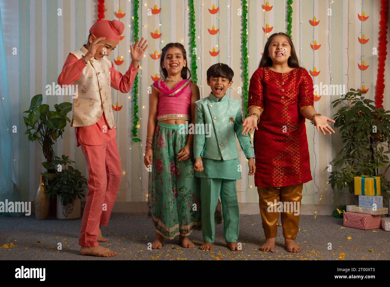 A group of children dancing  during Diwali celebrations Stock Photo