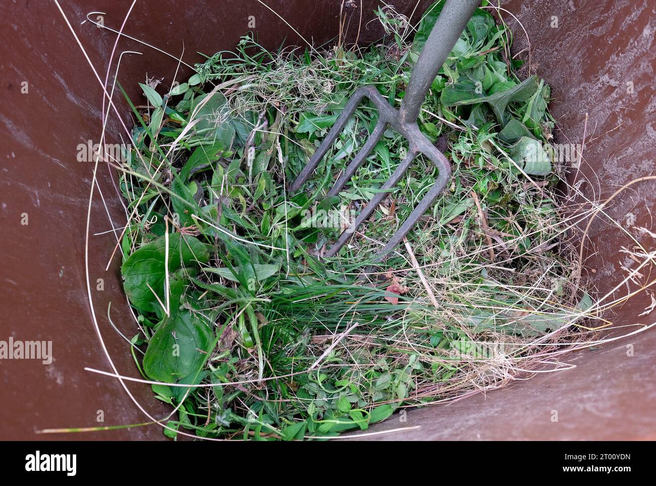 brown garden waste bin with fork, norfolk, england Stock Photo Alamy