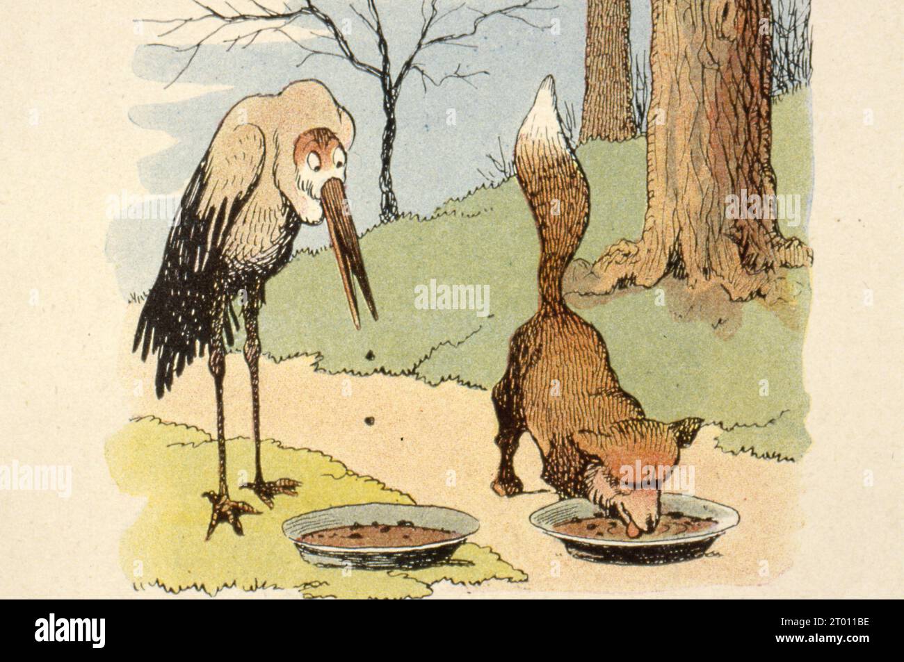 Benjamin Rabier Illustration of La Fontaine's Fables: The Fox and the Stork 1906 Private collection Stock Photo