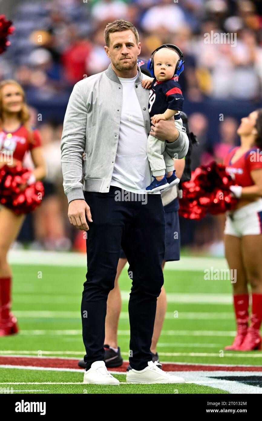 Former Houston Texans players J.J. Watt, with his son, Koa James Watt