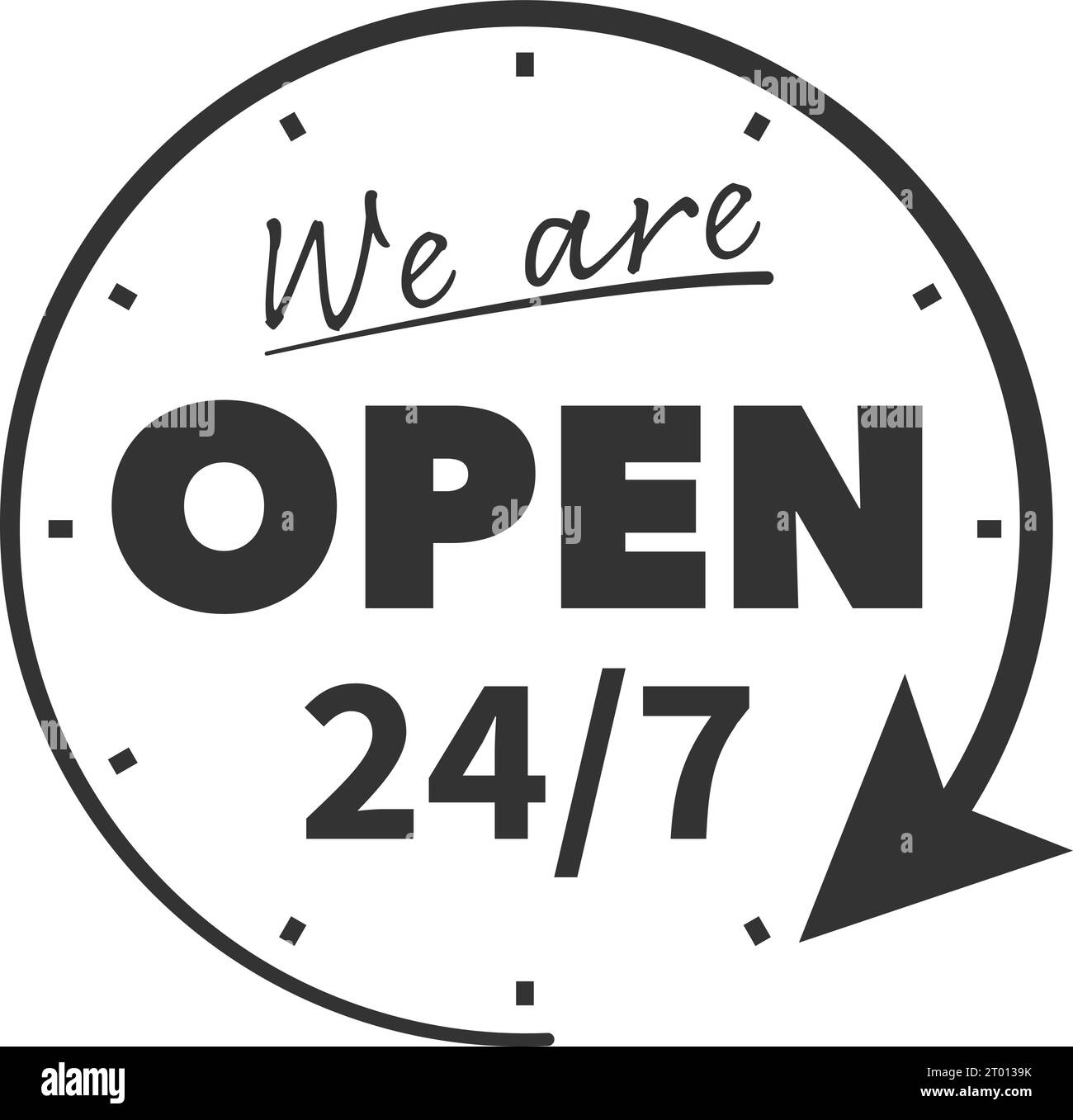 open 24/7 business sign with clock symbol, vector illustration Stock Vector