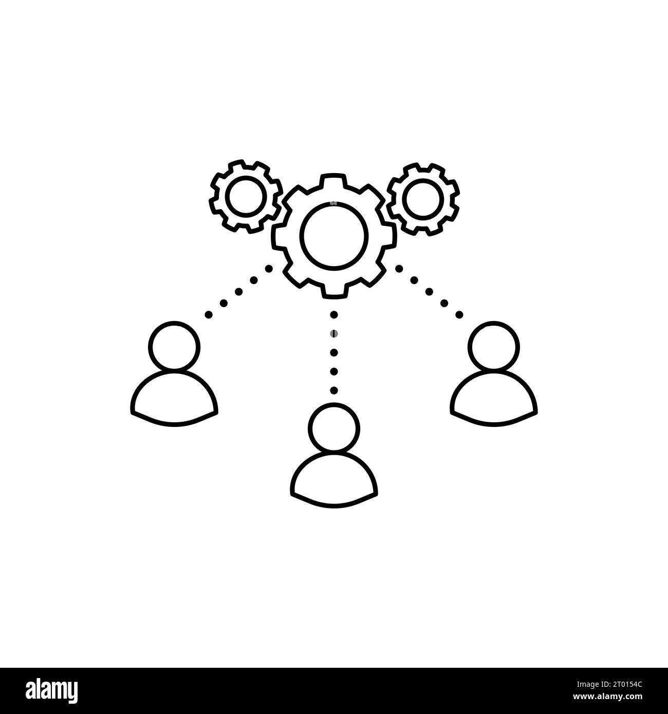 Team of some employees, workers, or humans attached via a dots to a ratchet wheel, graphical appearance for leader management icon Stock Vector
