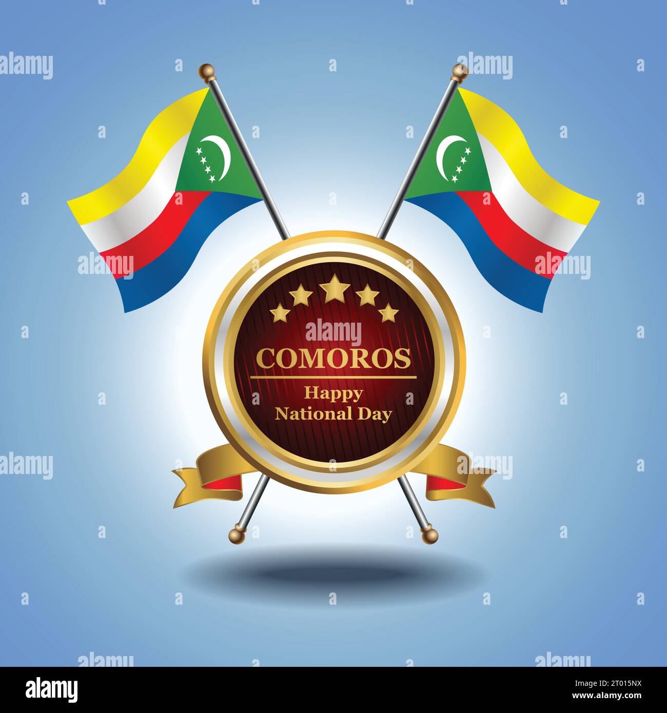 Small National flag of Comoros on Circle With garadasi blue background Stock Vector