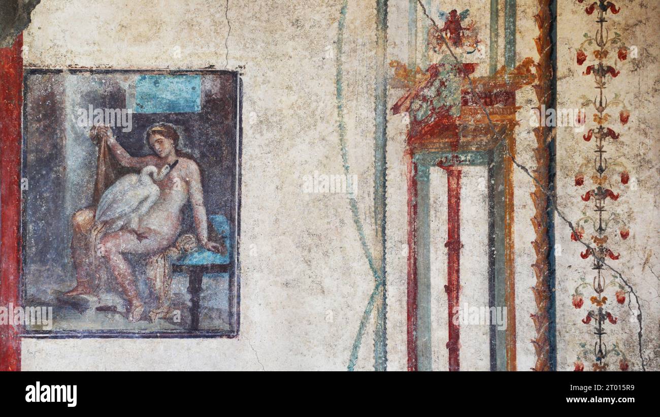 Leda and the Swan painted on ancient wall of Po Stock Photo Alamy