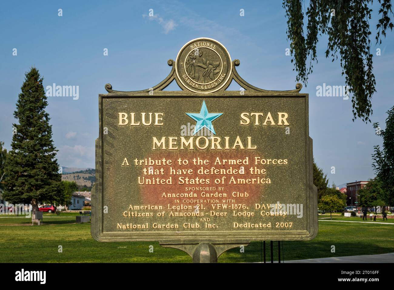 Sign at Armed Forces Memorial, at Kennedy Commons, Main Street in Anaconda, Montana, USA Stock Photo