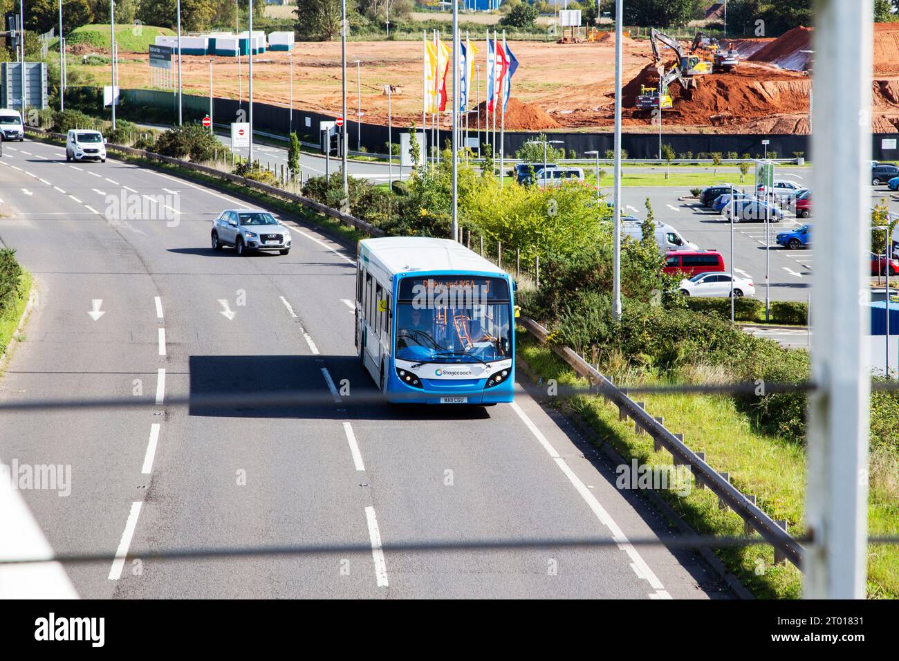 Exeter A379 road at day time Stagecoach local blue bus for Digby and
