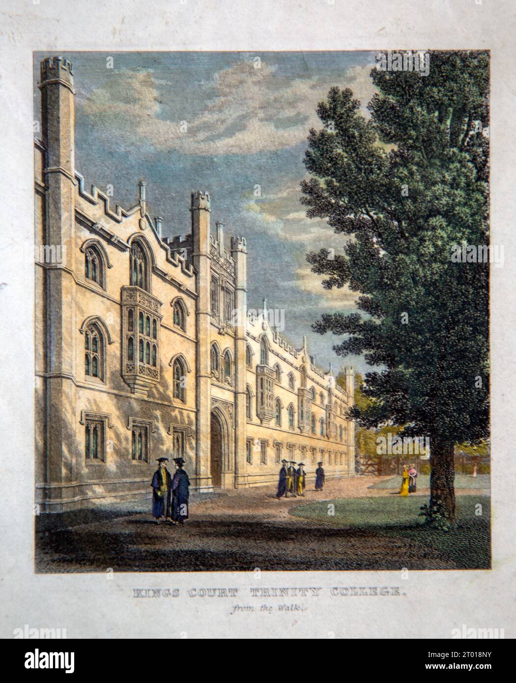 Kings Court, Trinity College, University of Cambridge, England, Uk nineteenth century coloured engraving Stock Photo