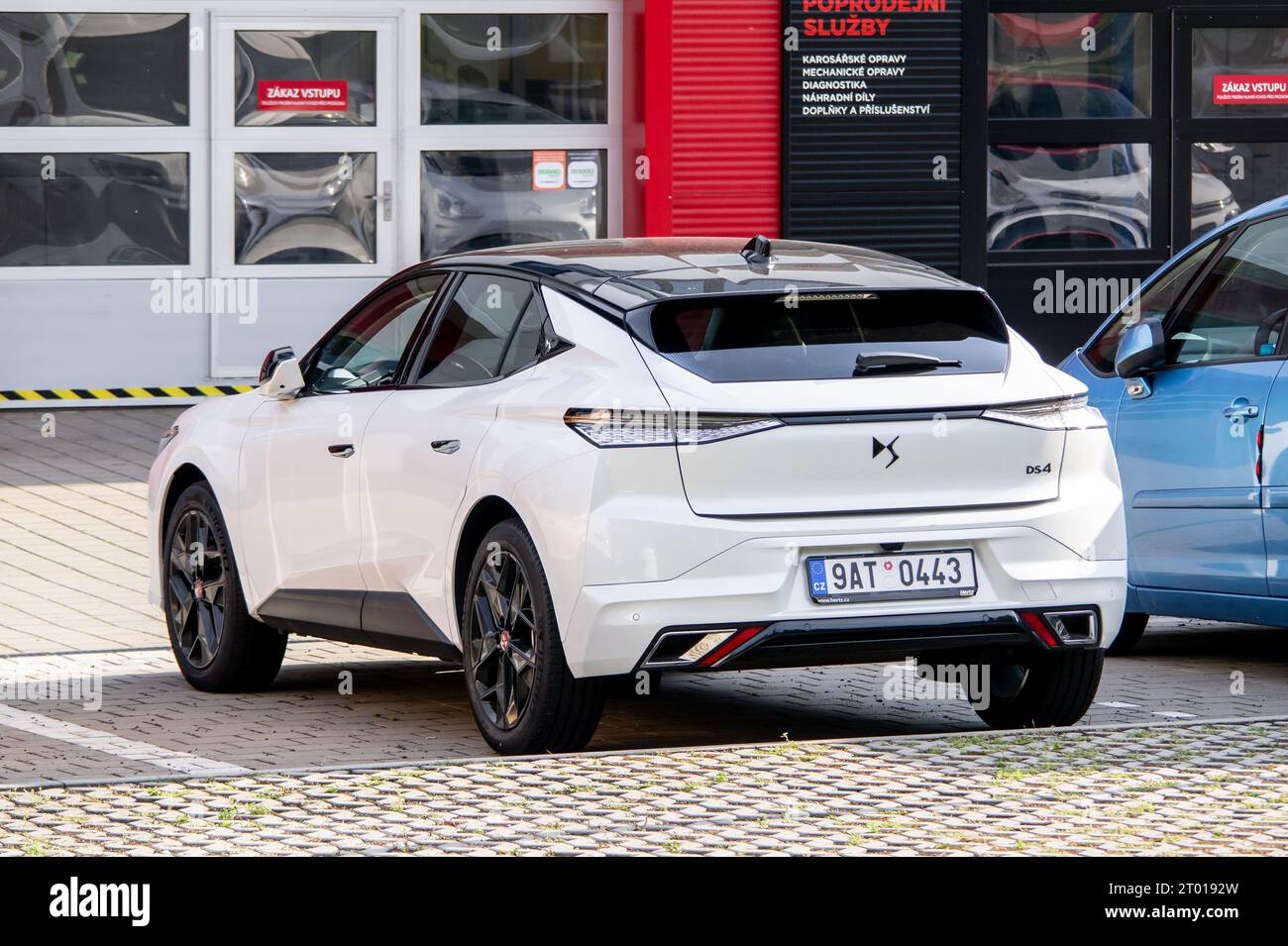 OSTRAVA, CZECH REPUBLIC - JULY 14, 2023: DS4 hatchback in white colour presented in front of the Citoren dealership Stock Photo