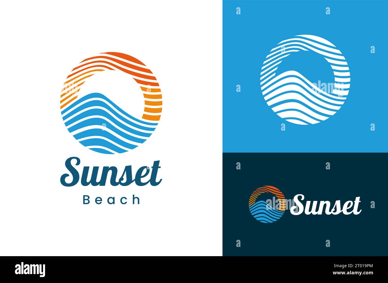 Abstract Sunset Beach Logo Illustration Design Template Vector Stock ...
