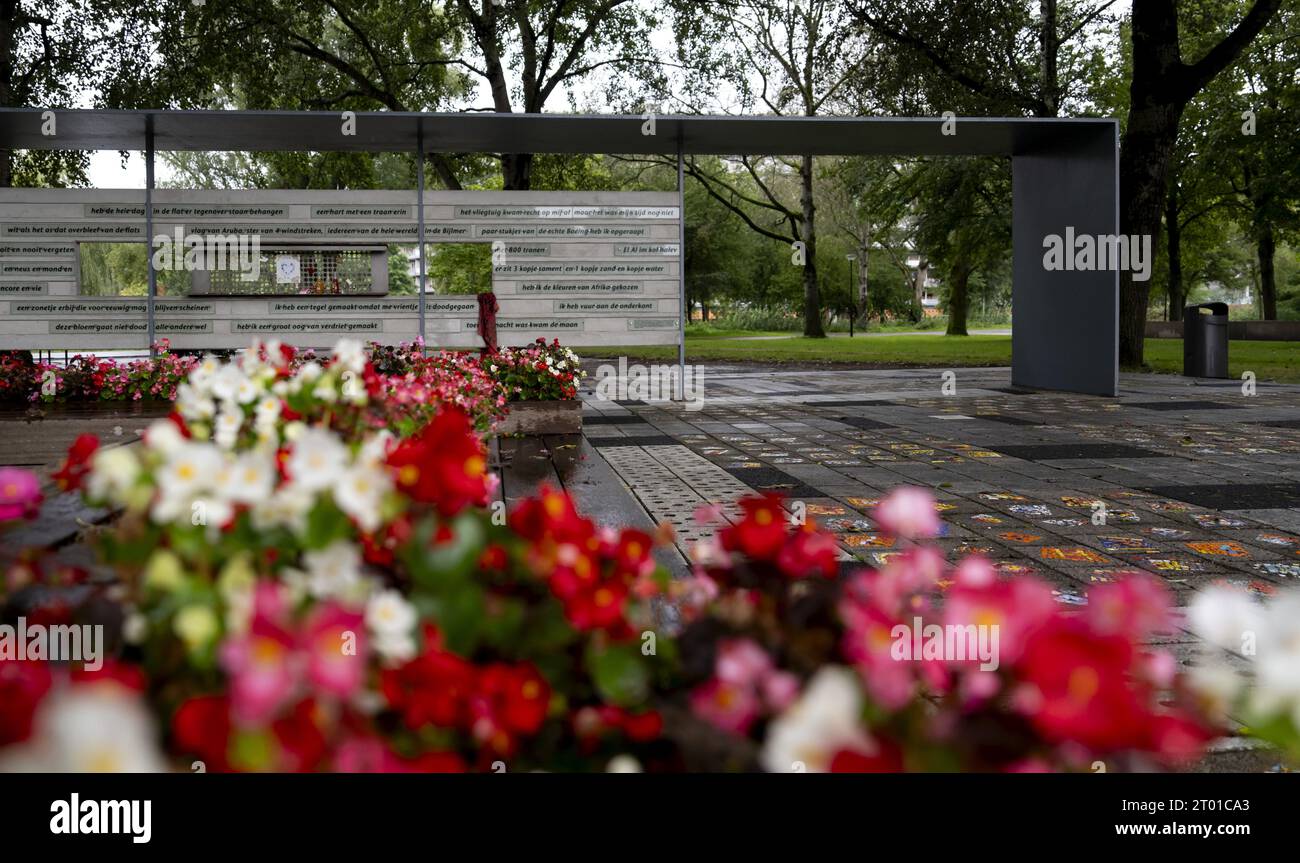 AMSTERDAM - The Monument to the Air Disaster in the Bijlmer with the Tree  that saw everything in the middle. October 4 marks the 31st anniversary of  the Bijlmer disaster. During the, image size:1300x863