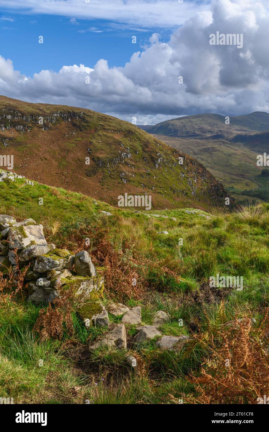 The Minnigaff Hills seen from the path along The Gairland Burn, Glentrool, Galloway, Scotland Stock Photo