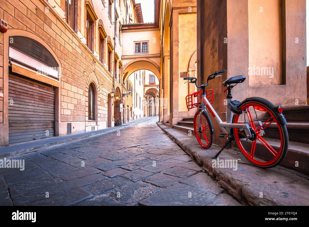 Arno river coastline stone street in Florence view, Tuscany region of Italy Stock Photo