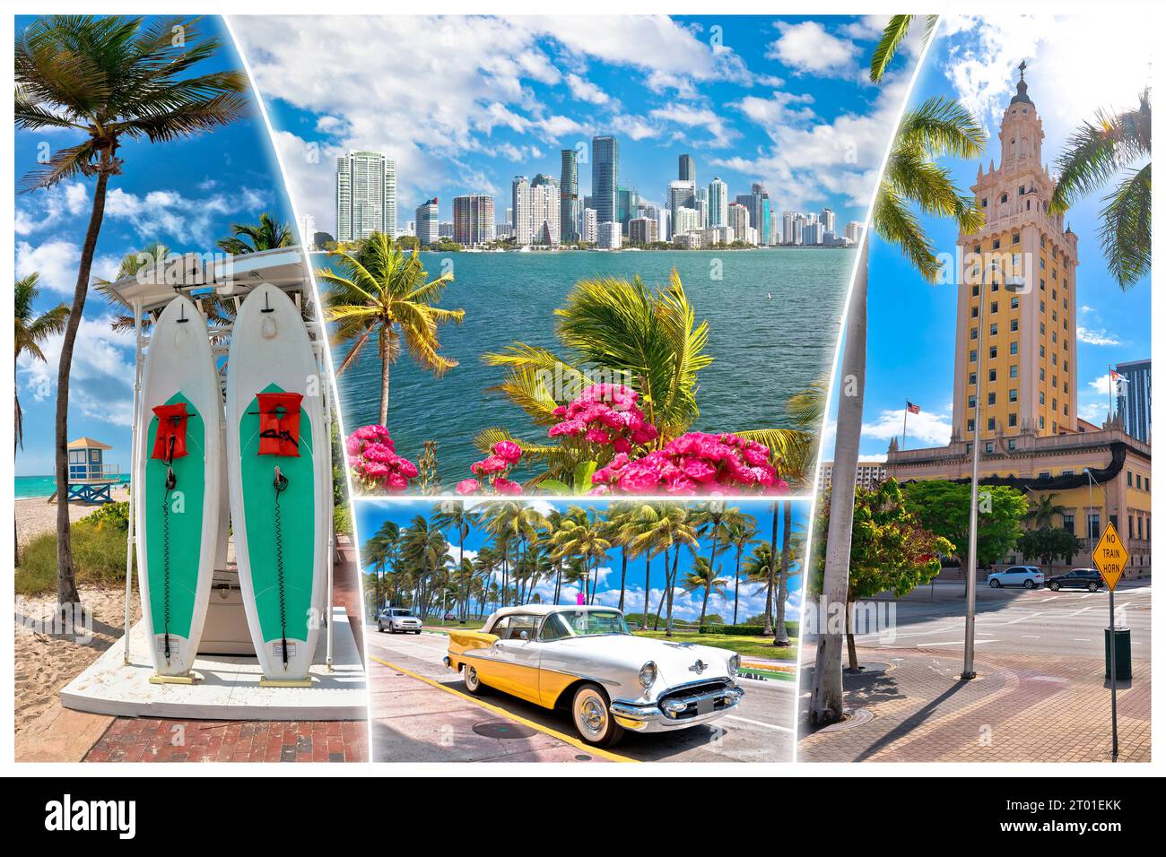 City of Miami landmarks tourist postcard view, Florida state, United states of America Stock Photo