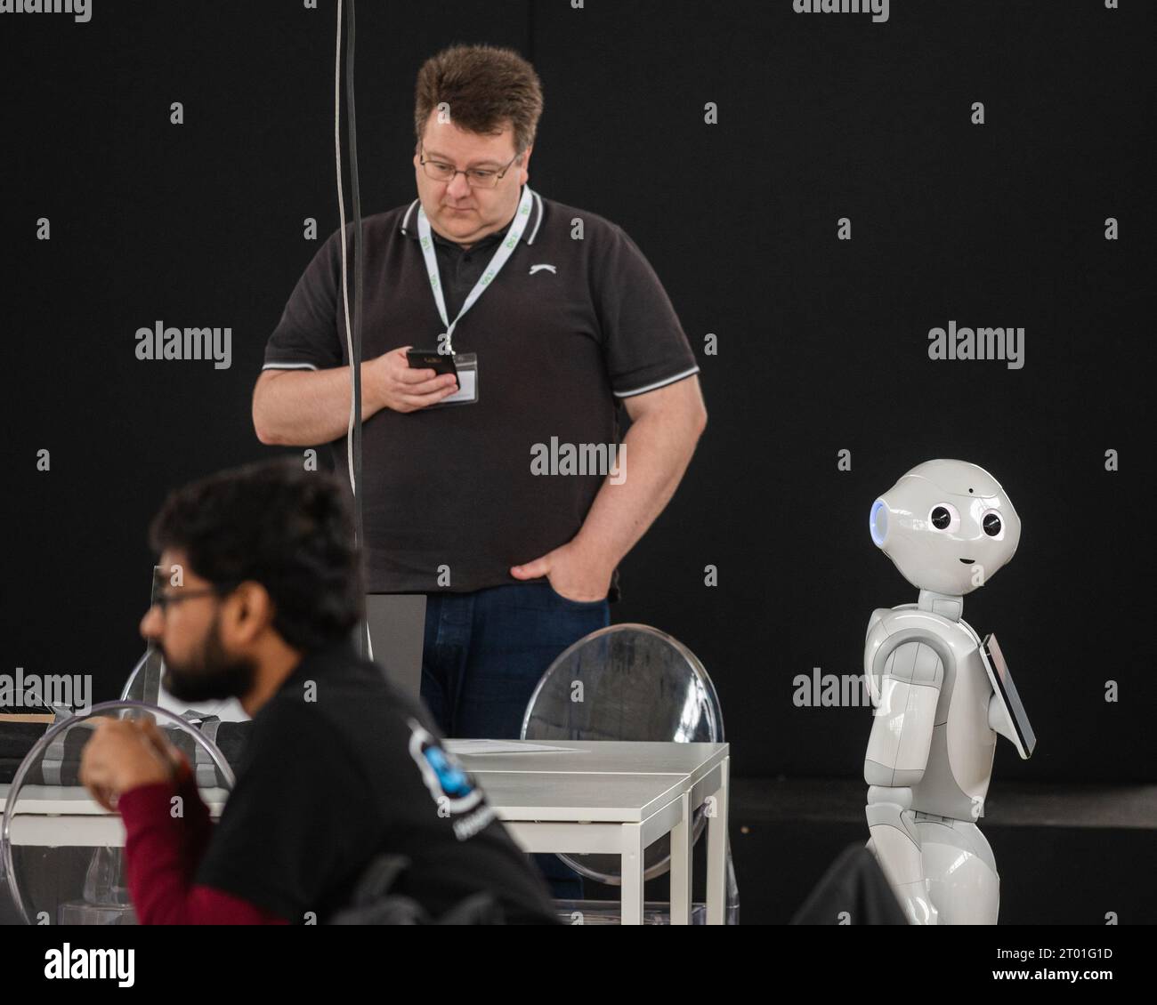 Pepper the hospitality robot from Robot Lab at Milton keynes smart city Robotics competition 2023. Stock Photo
