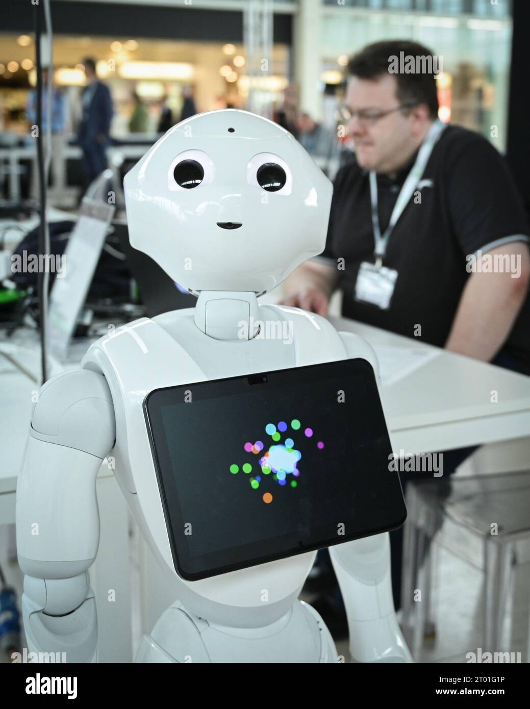Pepper the hospitality robot from Robot Lab at Milton keynes smart city Robotics competition 2023. Stock Photo
