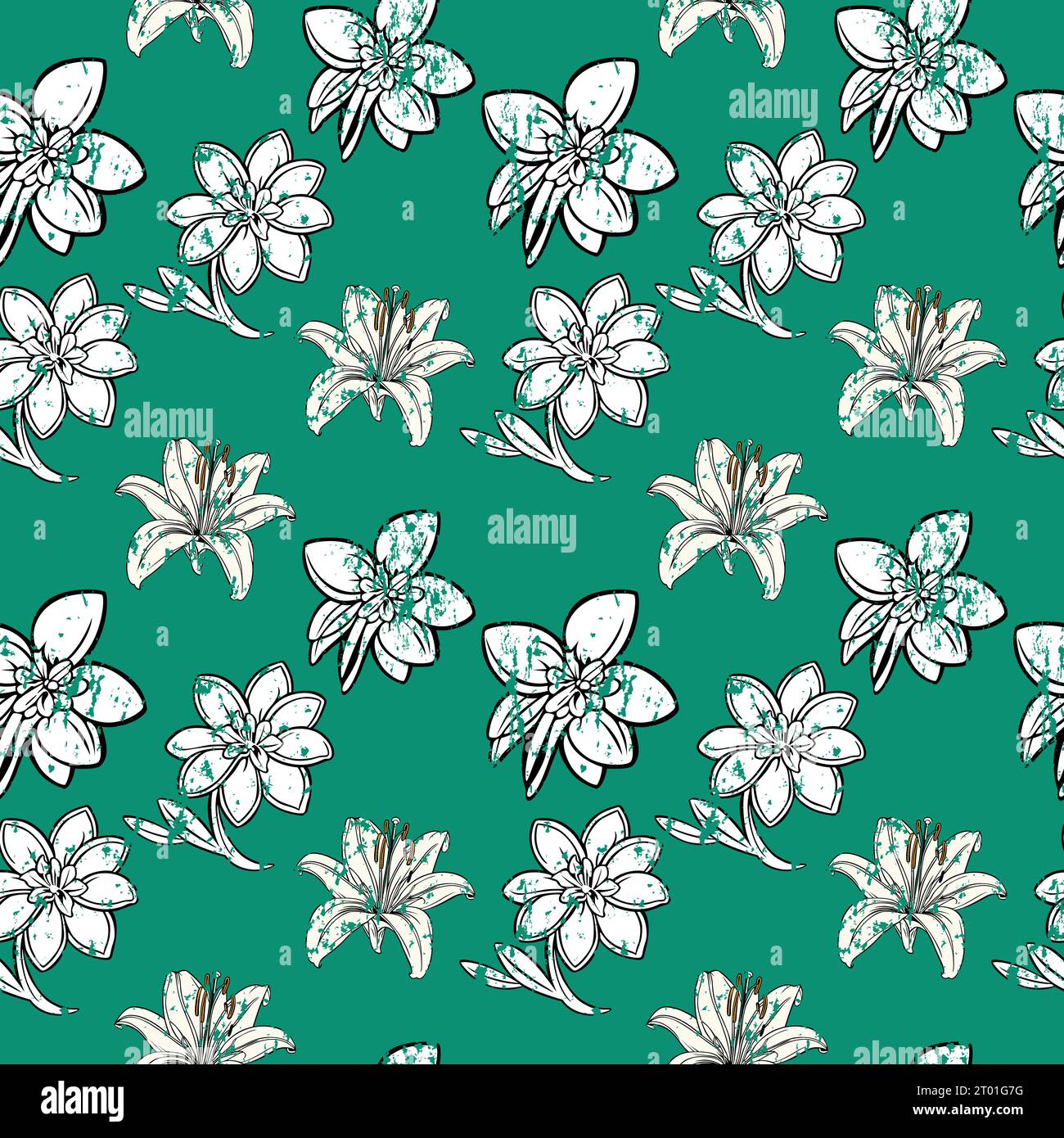Flower flat style seamless pattern, vector design, Stock Vector