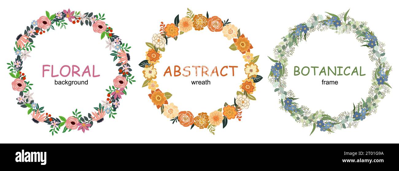 Set of Floral wreath vector backgrounds isolated Stock Vector Image ...