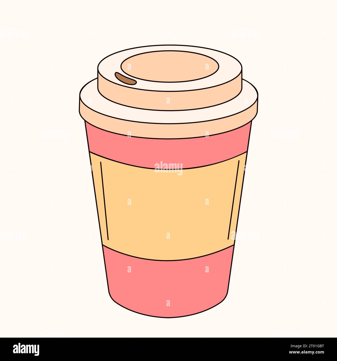 Paper Coffee Cup in line art, doodle style. Vector illustration isolated on a white background. Stock Vector