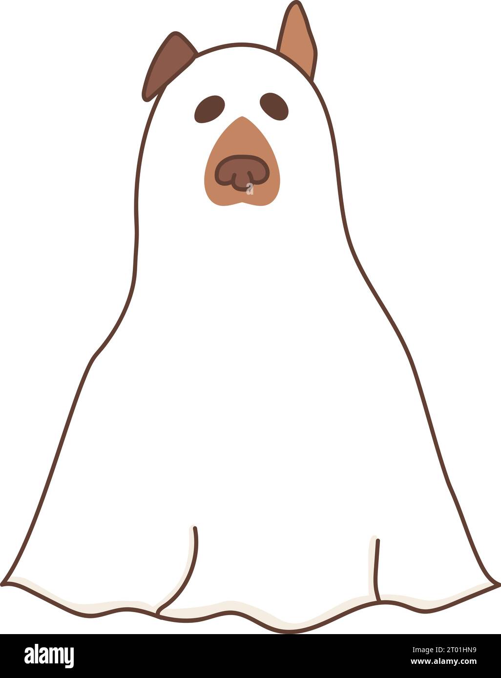 Hand drawn ghost dog isolated on white background. Dog in a ghost sheet