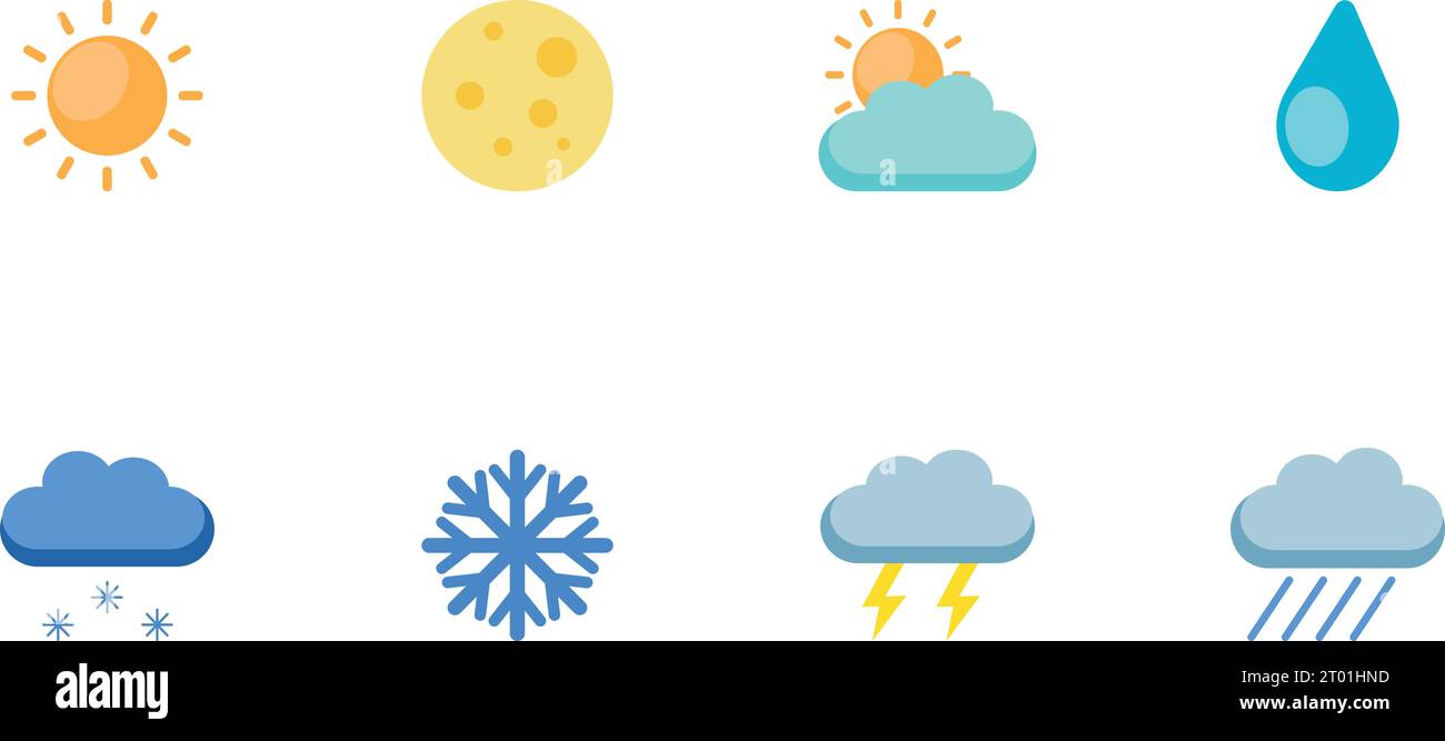 Weather icons set in flat style. Vector illustration Stock Vector
