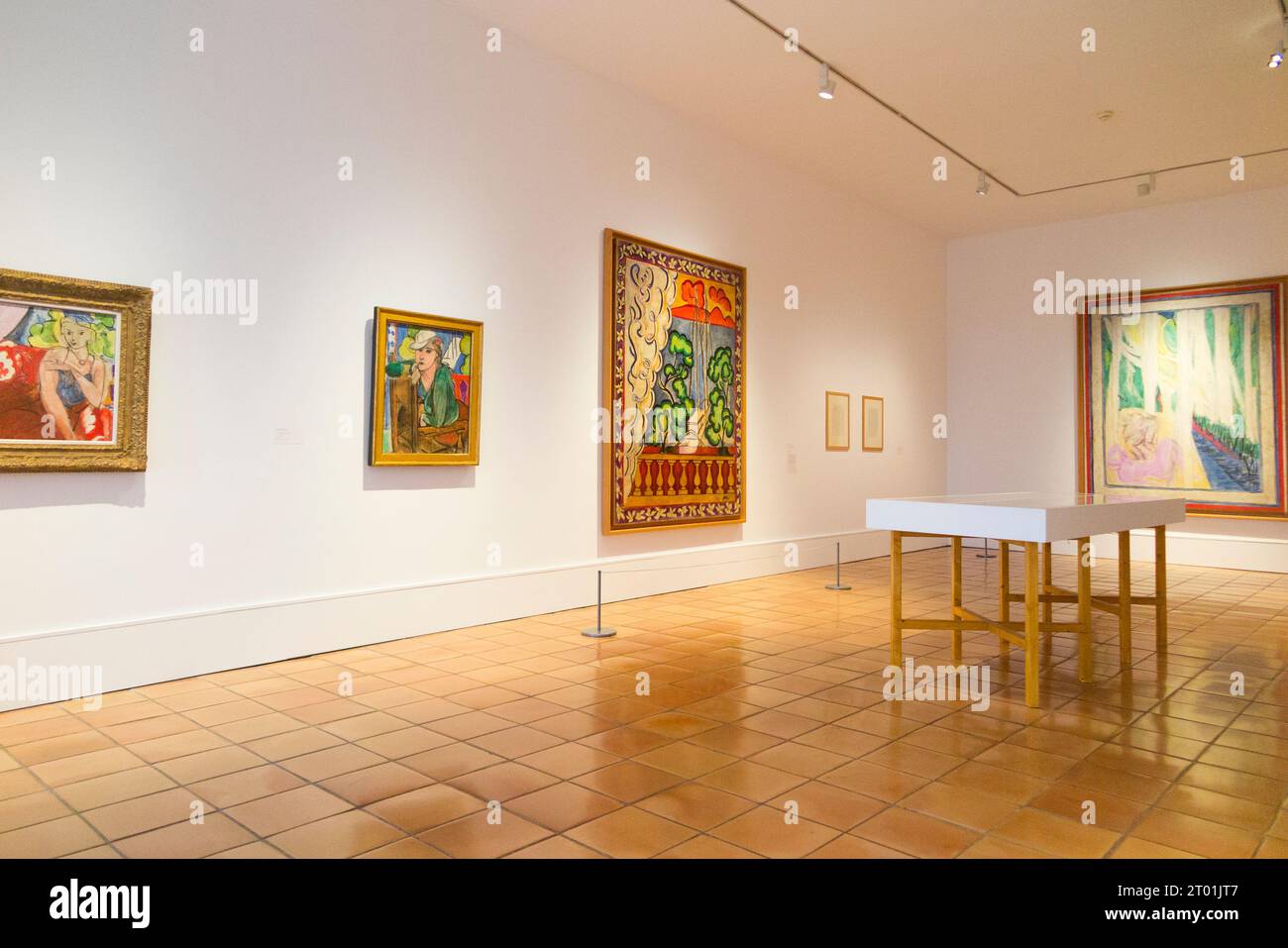 Room featuring paintings and other works with the theme 'Fauvism Revived' by the artist in the Musee Matisse gallery building in Nice, France. (135) Stock Photo