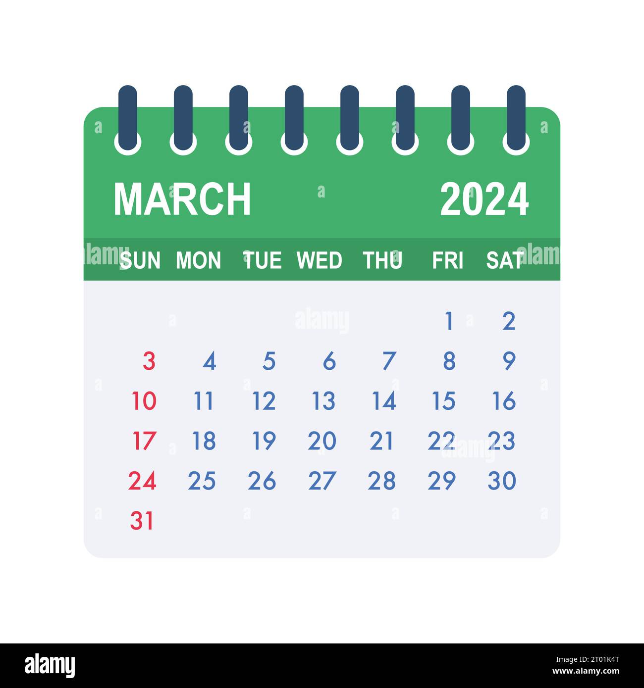 March 2024 Calendar Leaf. Calendar 2024 in flat style. Vector stock ...
