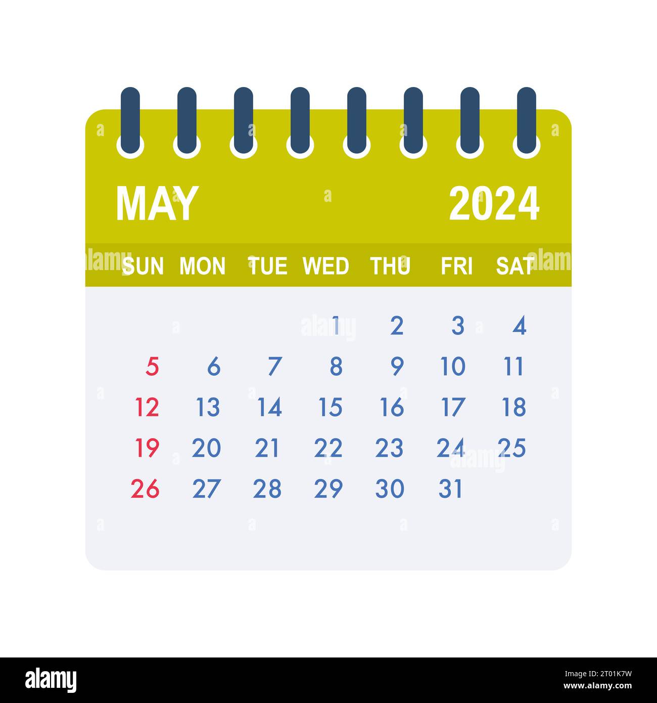 May 2024 Calendar Leaf. Calendar 2024 in flat style. Vector stock