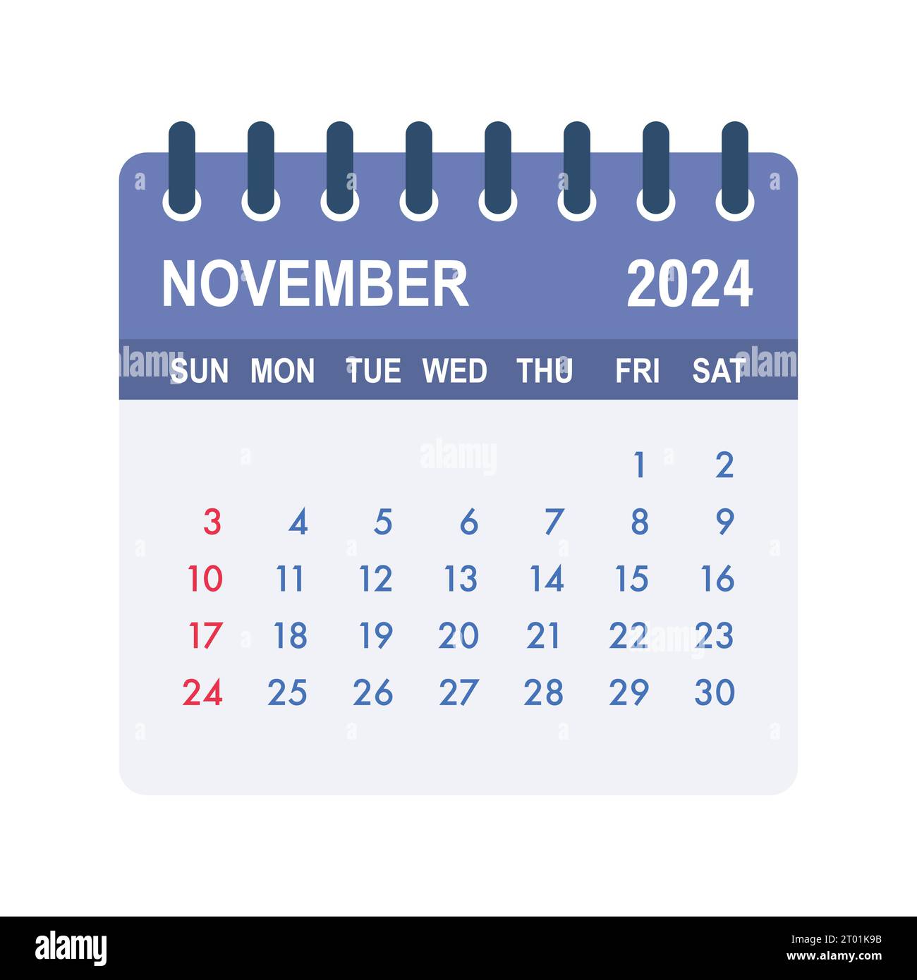 November 2024 Calendar Leaf. Calendar 2024 in flat style. Vector stock