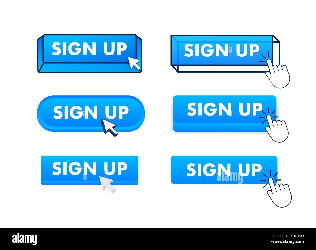 Sign up Button with pointer clicking. Sign up web buttons set. User interface element in flat style. Vector stock illustration Stock Vector