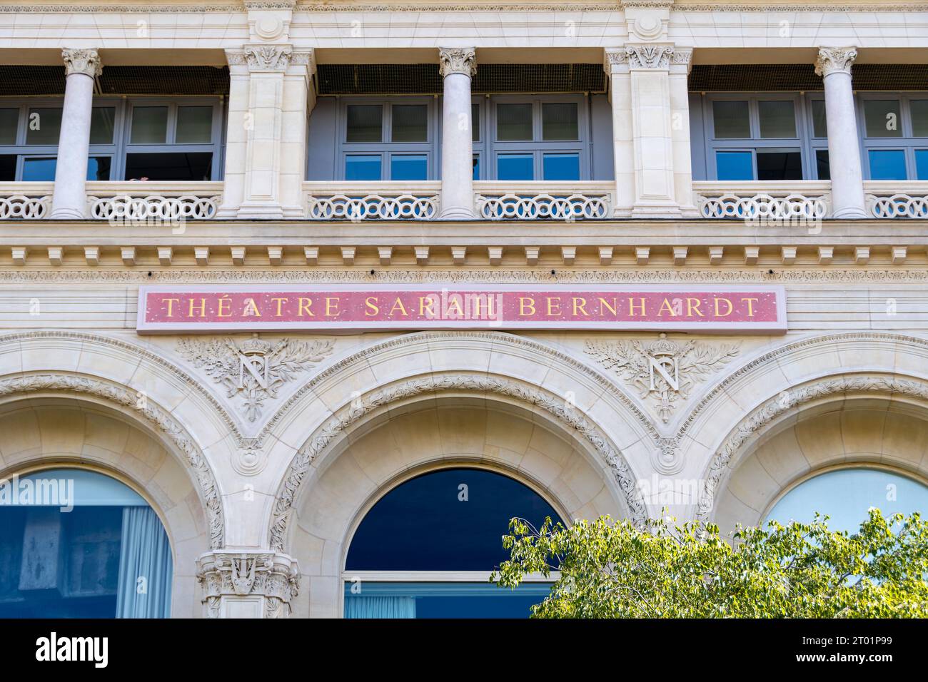 Sign on the facade of the Théâtre Sarah Bernhardt, previously named ...