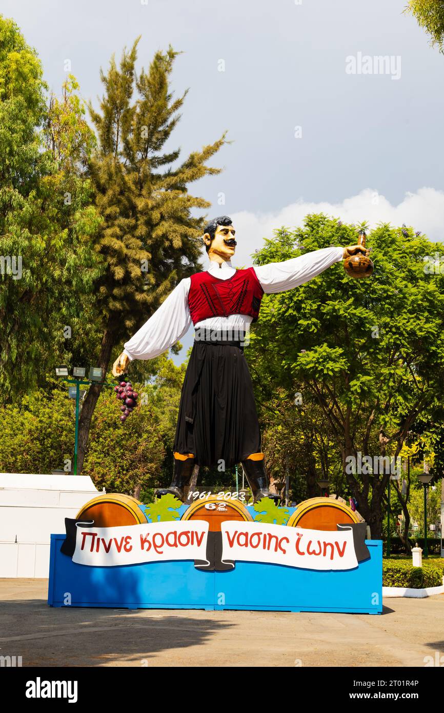 Large figure in traditional Cypriot dress, 62nd Limassol Wine Festival, 7 - 15 October 2023.  Municipal park, Limassol, Cyprus. Stock Photo