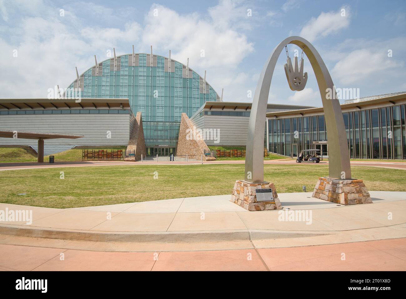 View of First Americans Museum from entrance road with Touch to Above and Hall of the People Stock Photo