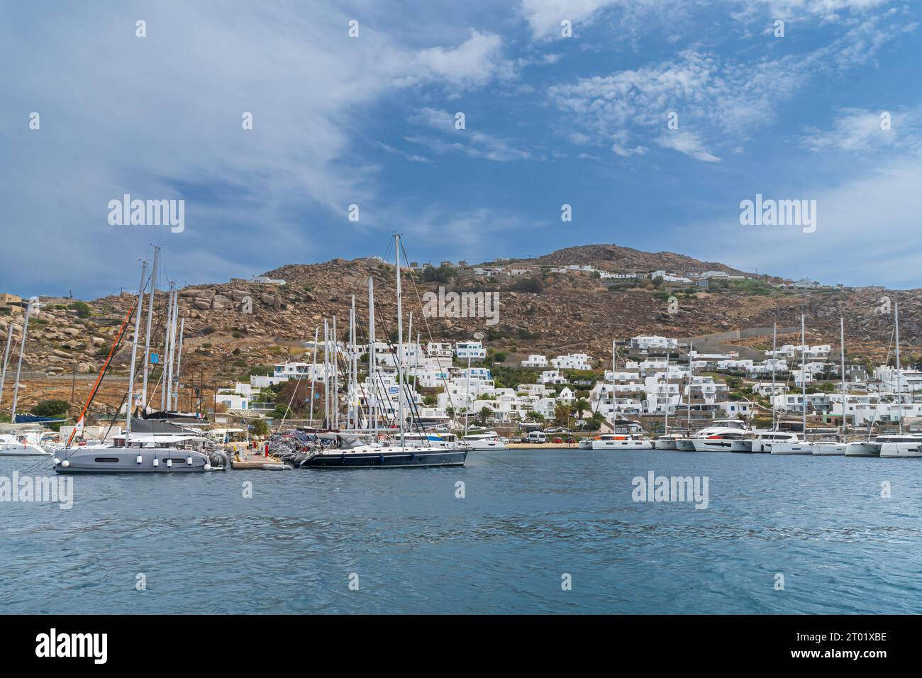 Mykonos Town marina in Greece Stock Photo