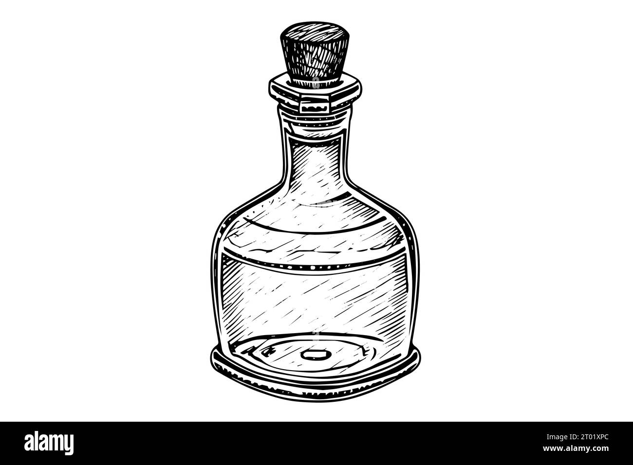 Bottle with wooden stopper hand drawn ink sketch. Engraved style vector