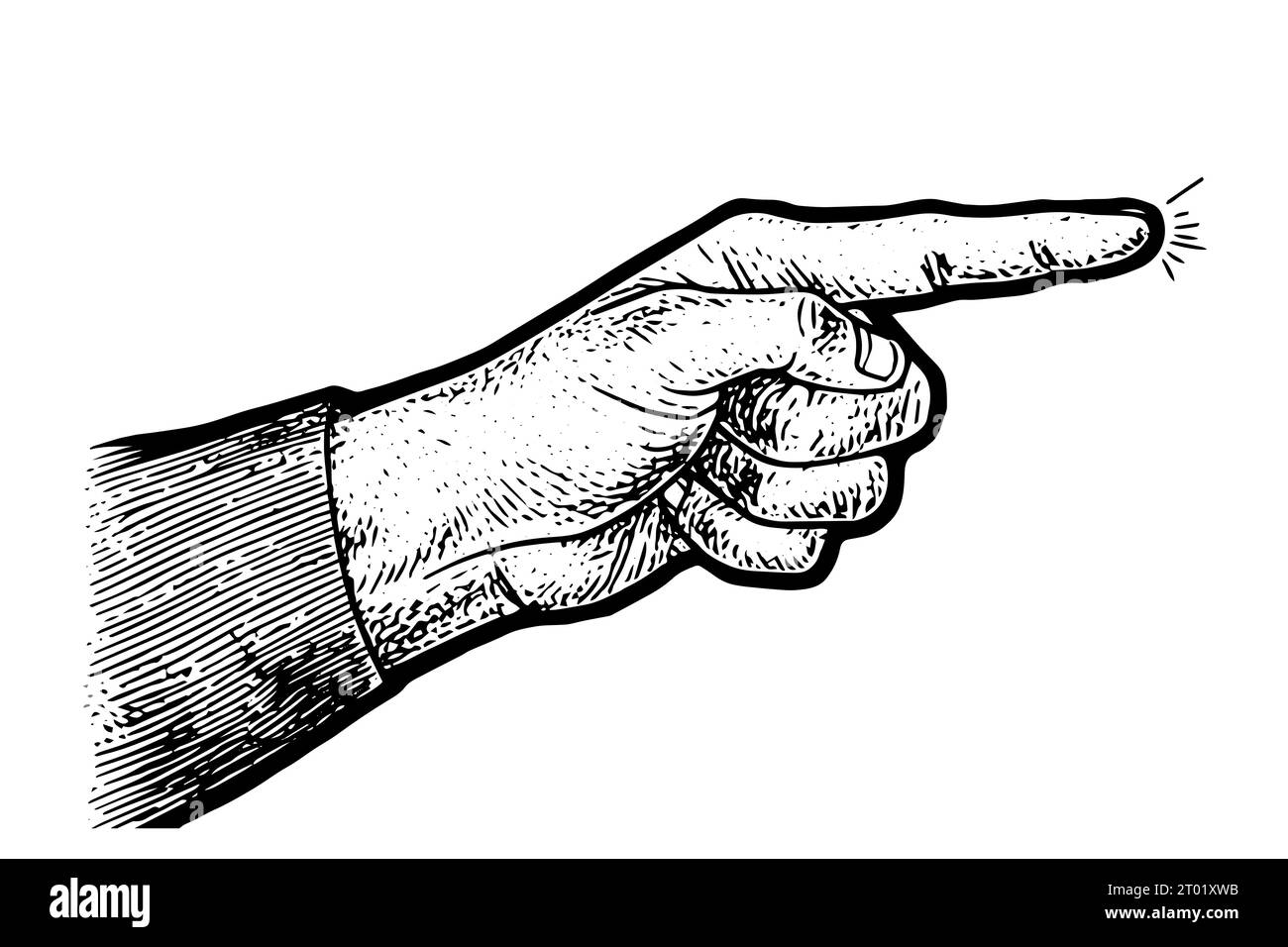 Pointing finger. Vector black vintage engraved illustration. Hand drawn ink sketch. Stock Vector