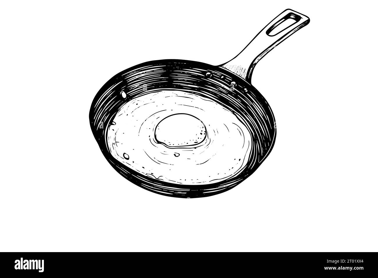 Fried egg on a frying pan hand drawn ink sketch. Engraving style vector
