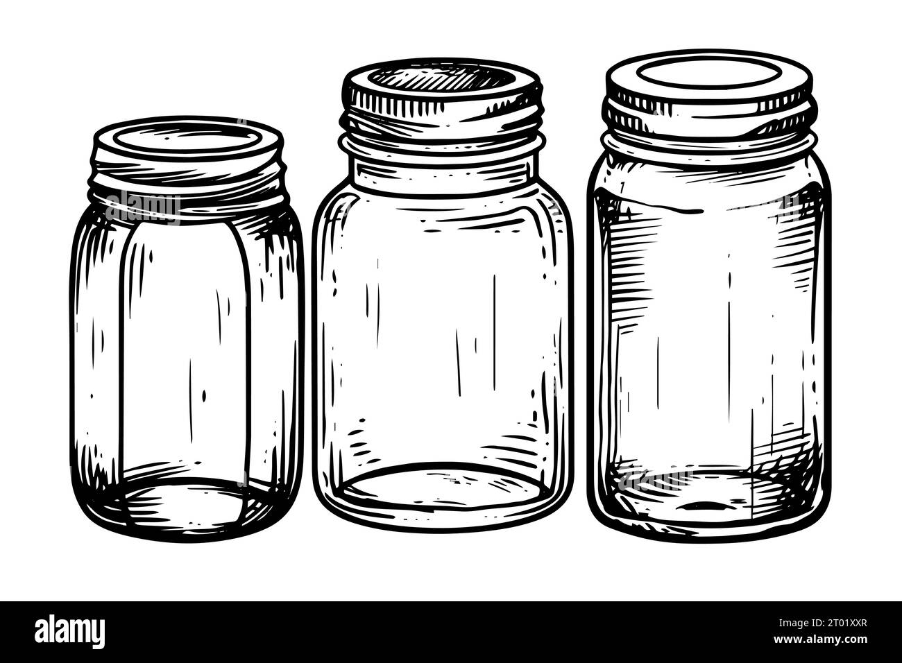 Set of empty jar hand drawn ink sketch. Engraved vector illistration. Stock Vector