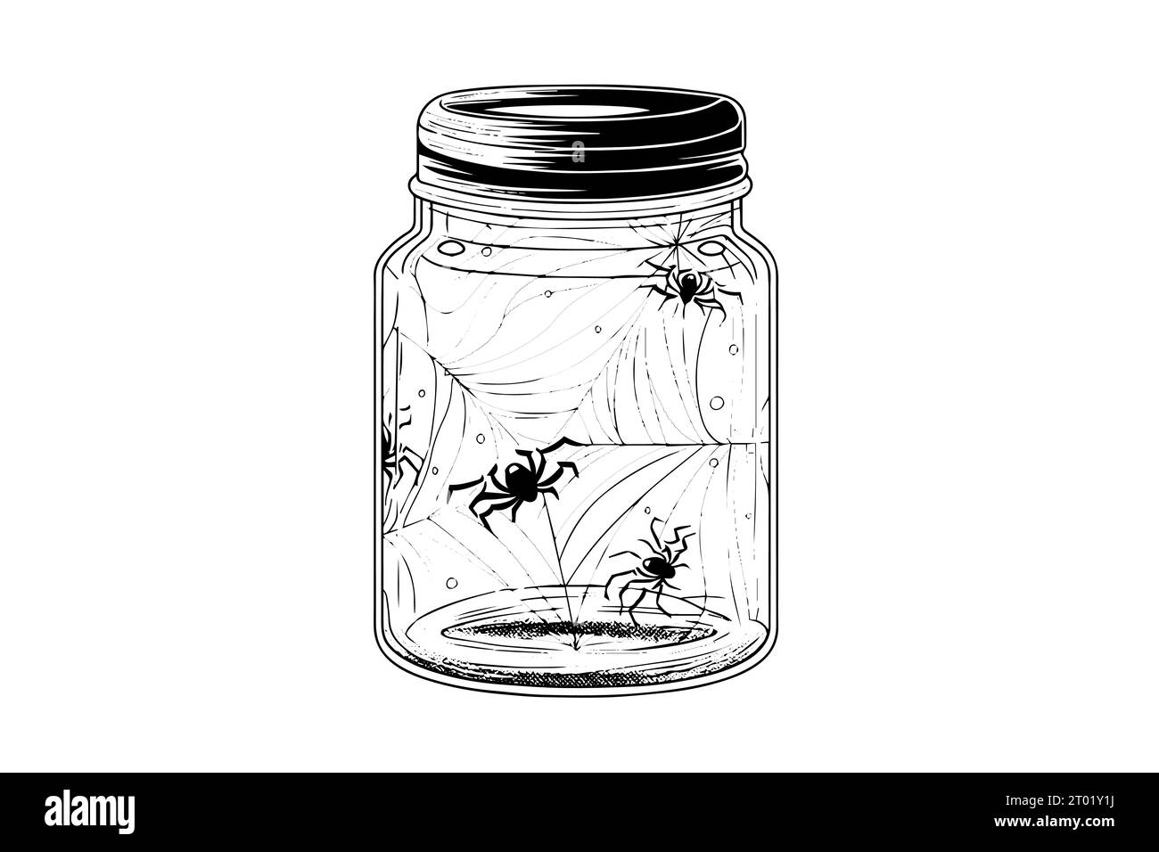 Jar with spider hand drawn ink sketch. Engraved vector illistration. Stock Vector