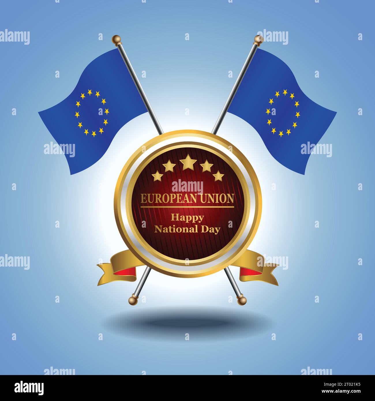 Small National flag of  European Union on Circle With garadasi blue background Stock Vector