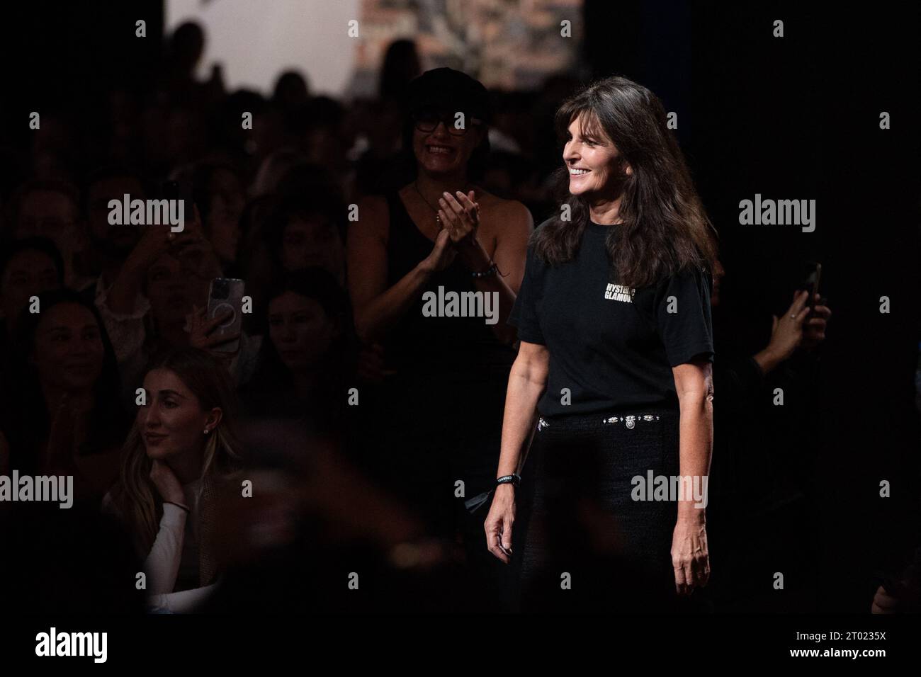 Paris, France. 01st Oct, 2023. Designer Virginie Viard makes an appearance  on the runway during the Chanel Womenswear Spring/Summer 2024 show as part  of Paris Fashion Week in Paris, France on October