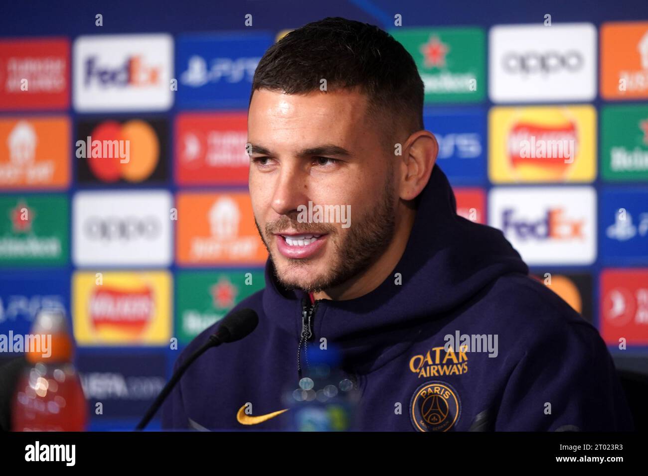 Paris Saint-Germain's Lucas Hernandez during a press conference at St. James' Park, Newcastle. Picture date: Tuesday October 3, 2023. Stock Photo