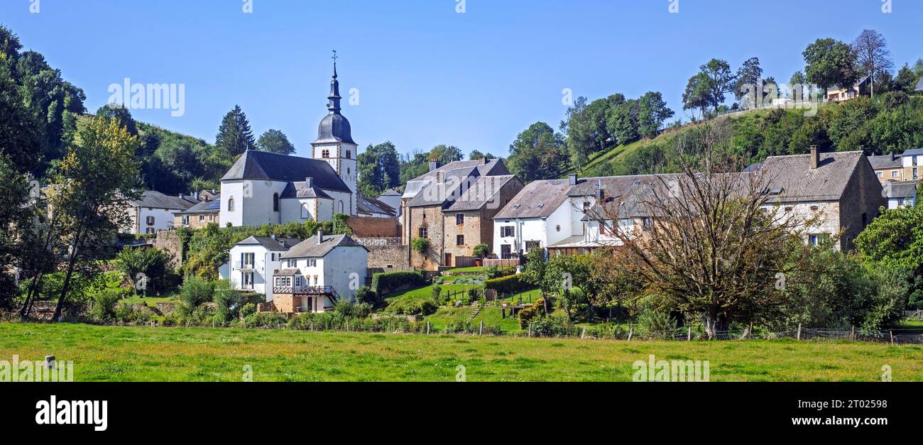 View over picturesque village Chassepierre along the Semois river near Florenville in the province of Luxembourg, Belgian Ardennes, Wallonia, Belgium Stock Photo