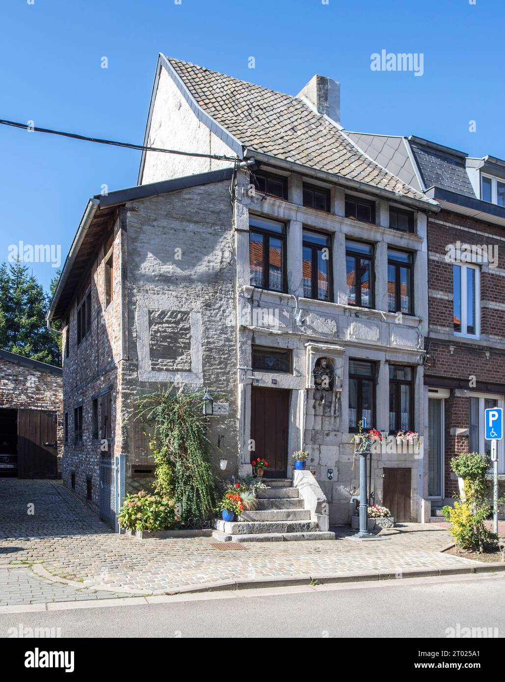 Maison du Père éternel / Maison du Vi Bon Dju, 18th century house in the historic city centre of Herve in the province of Liège, Wallonia, Belgium Stock Photo