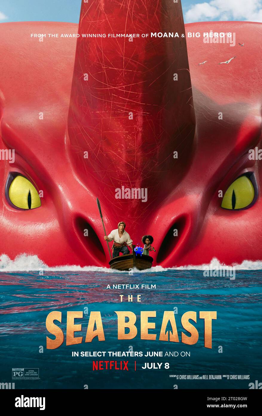 The Sea Beast (2022) directed by Chris Williams and starring Karl Urban, Zaris-Angel Hator and Jared Harris. When a young girl stows away on the ship of a legendary sea monster hunter, they launch an epic journey into uncharted waters - and make history to boot. Stock Photo