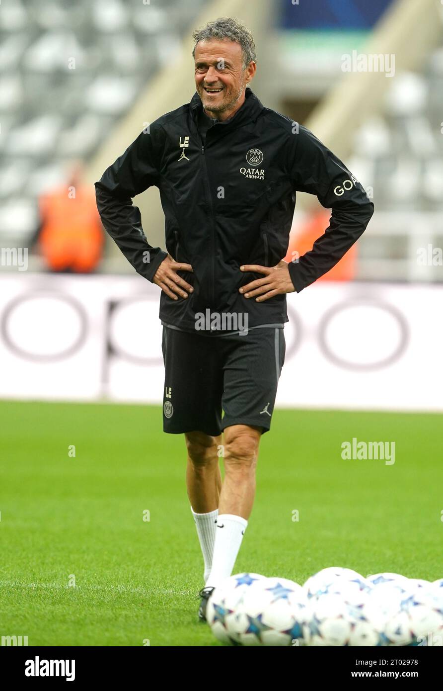 Paris Saint-Germain manager Luis Enrique during a training session at St. James' Park, Newcastle. Picture date: Tuesday October 3, 2023. Stock Photo
